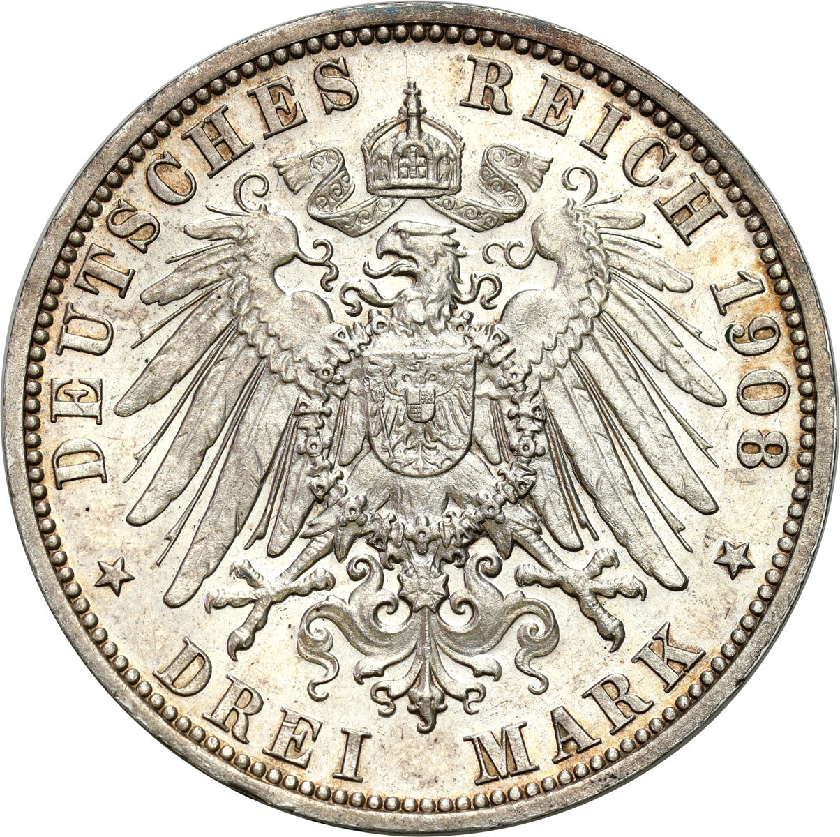 Niemcy, Hamburg. 3 marki 1908 - STEMPEL LUSTRZANY